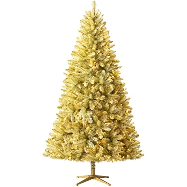 Treetopia Gold Artificial Christmas Tree | Gold Rush - 7 Ft | Pre-lit with 500 LED Candlelight Clear Lights | Includes Tree Stand, OnOff Foot Pedal, Extra Bulbs & Fuses