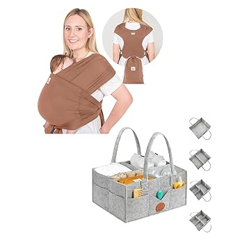 KeaBabies Baby Wraps Carrier, D-Lite Baby Wrap and Baby Diaper Caddy Organizer - Easy-Wearing, Adjustable Baby Sling Carrier Newborn to Toddler - Large Baby Organizer for Nursery