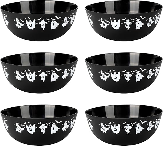 6 Pieces halloween bowls for candy large - Plastic Trick or Treat Bowls, Reusable Servingplastic bowl for Halloween Party Supplies(Black Ghost)