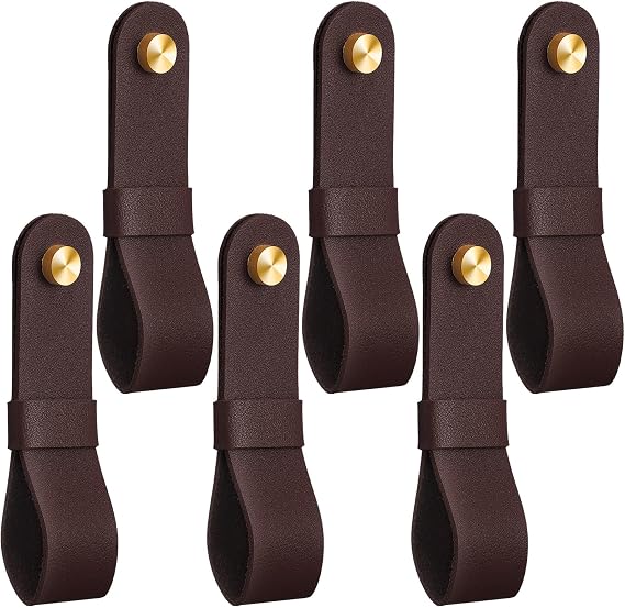 CroBlissful 6 Pcs Leather Curtain Rod Holders PU Leather Curtain Rod Bracket Mounted Loop Straps with Screws and Plastic Wall Plugs, Boho Pole Hanger Hook for Towel Oar Home Wall Display (Dark Brown)
